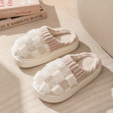 Plaid Plush Slippers Women's Indoor Plush Home Slippers Soft Sole Thick Non-Slip Warm House Shoes Couple Autumn And Winter - Livefree