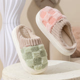 Plaid Plush Slippers Women's Indoor Plush Home Slippers Soft Sole Thick Non-Slip Warm House Shoes Couple Autumn And Winter - Livefree