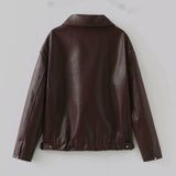 Solid Color Lapel Zipper Jacket Fashion Casual Long Sleeve Leather Coat Tops Women Clothing - Livefree