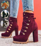 Heeled Boots For Women Round Toe Lace UP High Heels Boots Mid Calf Shoes - Livefree