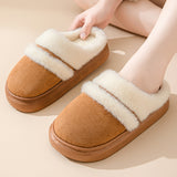 Fashion Warm Cotton Slippers For Women Leisure Thick Bottom Non-slip Plus-velvet House Shoes Winter Bedroom Floor Suede Slipper - Livefree