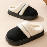 Fashion Warm Cotton Slippers For Women Leisure Thick Bottom Non-slip Plus-velvet House Shoes Winter Bedroom Floor Suede Slipper - Livefree