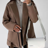 Belt Lapel Long-sleeved Woolen Coat - Livefree