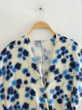 European and American New Fashion Elegant V neck Short Sleeve Blue Printed Split Dress for Women - Livefree