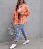 Women's Oversized Frayed Lightweight Denim Jacket Button Down Ripped Distressed Jean Shacket - Livefree