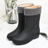 Fashion Velvet Padded Rain Boots Women Warm Knee-high Rain Boots - Livefree