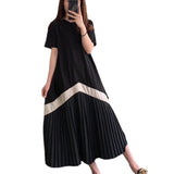 Spring And Summer New Designer Style Pleated Dresses Short-Sleeved Long Knee-Length Loose Covering Meat Thin Skirt - Livefree
