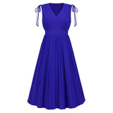 Women's New Sleeveless Slim Pleated Skirt Sexy V-Neck Dress - Livefree