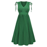 Women's New Sleeveless Slim Pleated Skirt Sexy V-Neck Dress - Livefree
