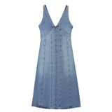 New European and American Style Denim Fashion Midi Suspender Dress