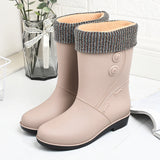 Fashion Velvet Padded Rain Boots Women Warm Knee-high Rain Boots - Livefree