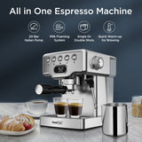 Geek Chef Espresso Machine, 20 Bar Espresso Machine With Milk Frother For Latte, Cappuccino, Macchiato, For Home Espresso Maker, 1.8L Water Tank, Stainless Steel, Ban On Amazon - Livefree