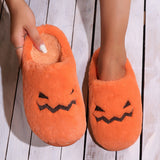 Cute Halloween Pumpkin Slippers Winter Warm Plush Bedroom Floor Home Slippers Casual Slip On Comfortable Cozy Indoor House Shoes - Livefree