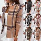 Check Leopard Print Zip Ruffle Shoulder Jacket - Livefree