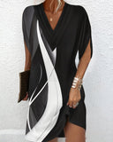 V-neck Pleated Batwing Sleeve Dress - Livefree