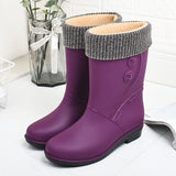 Fashion Velvet Padded Rain Boots Women Warm Knee-high Rain Boots - Livefree