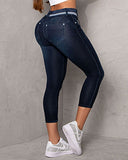 Striped Stitching Drawstring Tight Hip Raise Skinny Denim Ankle-length Pants