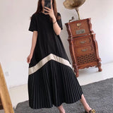 Spring And Summer New Designer Style Pleated Dresses Short-Sleeved Long Knee-Length Loose Covering Meat Thin Skirt - Livefree