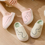 Striped Cat Slippers Indoor Couple Non-slip Floor Bedroom Slipper Winter Warm Plush House Shoes Women Men - Livefree