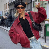 Loose Fashion Lapel Zip-up Jacket Cool Long Sleeve Zipper Closure Moto Biker Leather Jacket Womens Clothing - Livefree