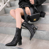 Square Head Boots With Chunky Heels Women - Livefree