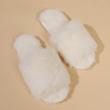 Fashion Open-toed Plush Slippers Winter Warm Indoor Bedroom Floor Soft Fluffy Slipper For Couple Solid Color House Shoes Women - Livefree