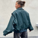 Loose Fashion Lapel Zip-up Jacket Cool Long Sleeve Zipper Closure Moto Biker Leather Jacket Womens Clothing - Livefree