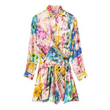 European and American Spring New Fashion Polo Long Sleeve Patchwork Printed Jumpsuit Shirt Style Dress - Livefree