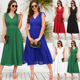 Women's New Sleeveless Slim Pleated Skirt Sexy V-Neck Dress - Livefree