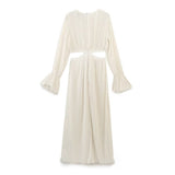 New European and American Style French Open Waist Flared Sleeve Pleated Long Dress - Livefree