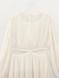 New European and American Style French Open Waist Flared Sleeve Pleated Long Dress - Livefree