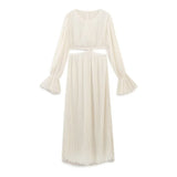 New European and American Style French Open Waist Flared Sleeve Pleated Long Dress - Livefree