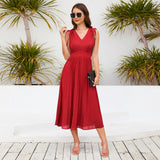 Women's New Sleeveless Slim Pleated Skirt Sexy V-Neck Dress - Livefree