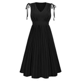 Women's New Sleeveless Slim Pleated Skirt Sexy V-Neck Dress - Livefree