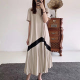 Spring And Summer New Designer Style Pleated Dresses Short-Sleeved Long Knee-Length Loose Covering Meat Thin Skirt - Livefree