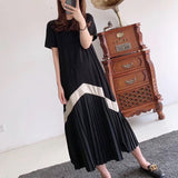 Spring And Summer New Designer Style Pleated Dresses Short-Sleeved Long Knee-Length Loose Covering Meat Thin Skirt - Livefree
