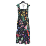 Elegant rural style suspender dress with medium waist heavy work nail bead inlaid diamond print dress - Livefree