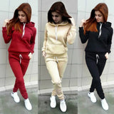 Solid Women Tracksuit Casual Hoodies Sweatshirt Pant Set Lounge Wear Sport Suit 2PCS Autumn Winter Clothes - Livefree