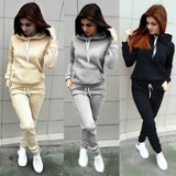 Solid Women Tracksuit Casual Hoodies Sweatshirt Pant Set Lounge Wear Sport Suit 2PCS Autumn Winter Clothes - Livefree