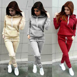 Solid Women Tracksuit Casual Hoodies Sweatshirt Pant Set Lounge Wear Sport Suit 2PCS Autumn Winter Clothes - Livefree