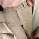 Woolen Pants Women's Harem Pencil Pants 2022 Autumn Winter High Waisted Casual Suit Pants Office Lady Women Trousers - Livefree