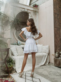 Off shoulder white summer ruffle dress