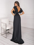 Elegant Open back maxi black dress for wedding guests