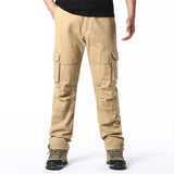 Large Pocket Loose Overalls Men's Outdoor Sports Jogging Military Tactical Pants Elastic Waist Pure Cotton Casual Work Pants - Livefree
