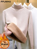 Turtleneck Winter Sweater Women Elegant Thicken Velvet Lined Warm Sueter Knitted Pullover Slim Tops Jersey Knitwear Jumper New - Livefree