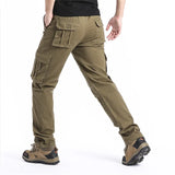 Large Pocket Loose Overalls Men's Outdoor Sports Jogging Military Tactical Pants Elastic Waist Pure Cotton Casual Work Pants - Livefree