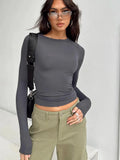Women Casual Long Sleeve T-Shirts Spring Autumn Solid Slim Fit Pullovers Tees Shirts Female Streetwear Base Tees Tops  Casual - Livefree