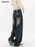 Harajuku Streetwear Retro Fashion Autumn Women High Waist Jeans Loose Wide Leg Straight Loose Denim Trousers Y2K Baggy Pants - Livefree