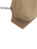 Willshela Women Fashion Solid Bomber Jackets Coat With Pockets V-Neck Single Breasted Long Sleeves Female Chic Lady Outfits - Livefree