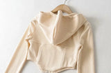 Hooded Sweatshirts Spring/autumn Zipper Cardigan Jacket Ultra-short Ins High Waist Exposed Navel Fishbone Corset To Show Chest - Livefree